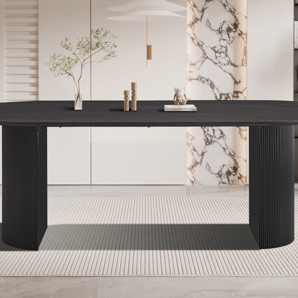 Table Ovale Bois Brun Foncé 200/220 cm – Pieds Cylindriques Texturés
