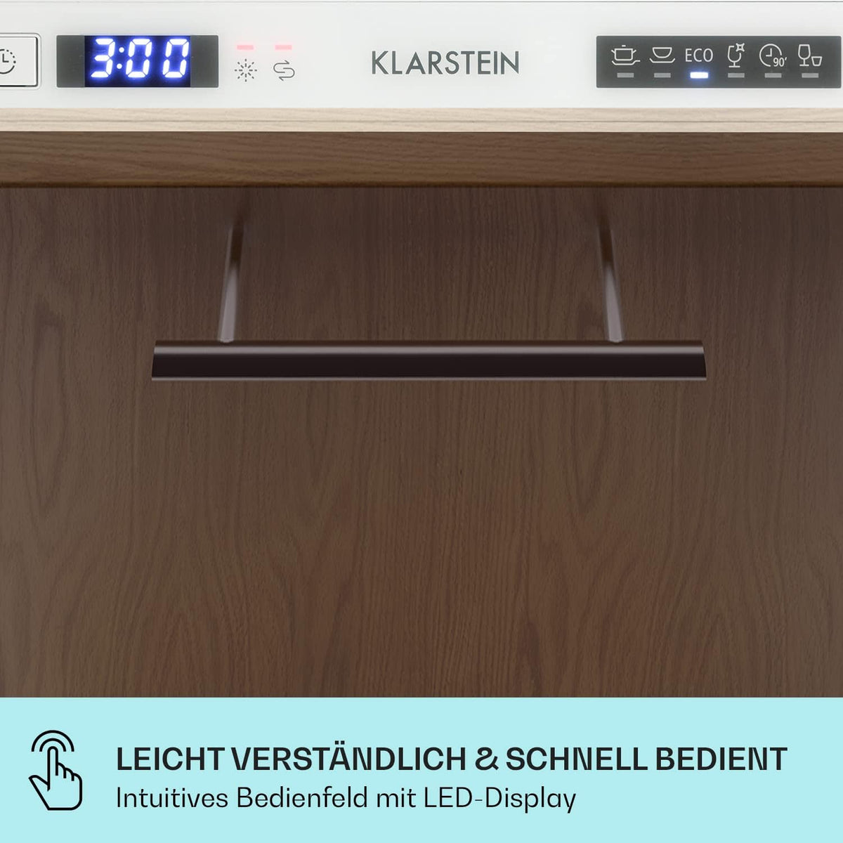 Klarstein  ia 8 - Spülmaschine, Geschirrspüler, Freistehend, Teilintegriert, F, 55 cm breit, 8 Maßgedecke, 6 Programme, Aquastop, silber