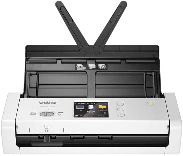 Brother ADS-1700W Kompakter und intelligenter Dokumentenscanner | Dokumentenzuführung | Automatisches Scannen | Wi-Fi/Wi-Fi Direct, Weiß/Schwarz