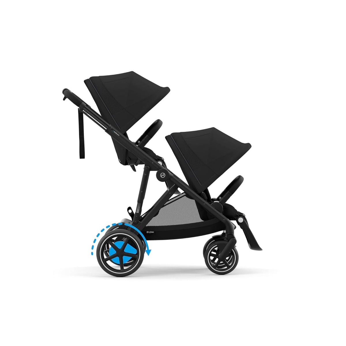 CYBEX Gold Kinderwagen e-GAZELLE S, Ab Geburt bis ca. 4 Jahre, Max. 22 kg (Single-Modus) / 2x 22 kg (Duo-Modus), All-in-1-System mit E-Antrieb und 20+ Konfigurationen, Moon Black
