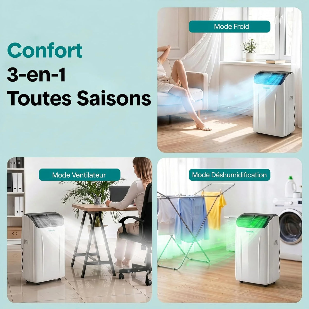 SereneLife Climatiseur Portable 14 000 BTU – Clim Mobile 3 en 1 Silencieuse avec WiFi, Déshumidificateur, Ventilation, Télécommande et Kit Fenêtre, Contrôle APP, Minuterie 24 h
