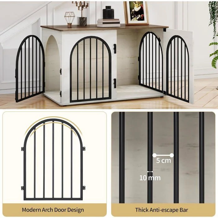 100cm Cage pour Chiens,Cage Chien de Taille Moyenne, Maisonnette pour Animaux,3 Portes, Porte arquée, 60 x 100 x 63 cm,Ivoire Clair
