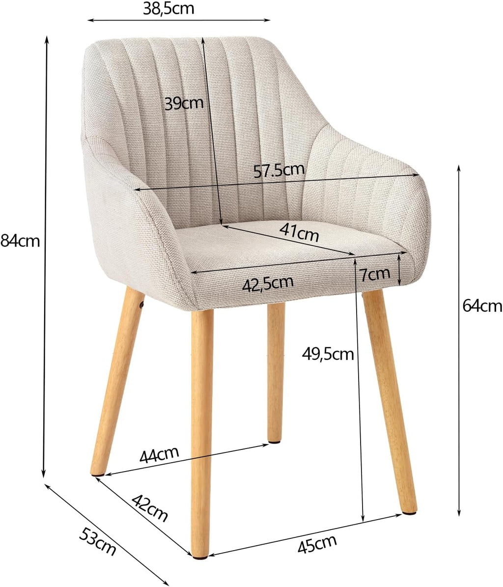 Armlehnenstuhl Esszimmerstuhl 4er Set Beige Holzbeine Polsterstuhl mit Armlehne Stühle Esszimmer Küchenstuhl Wohnzimmerstuhl aus Polyester