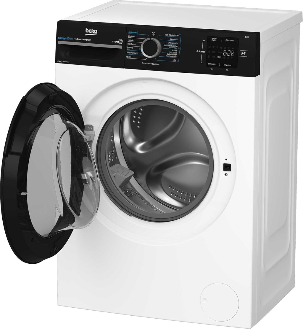 Beko WMC81464ST1 Waschmaschine, Bluetooth, 8 kg, ProSmart Inverter Motor, Dampffunktion, Pet Hair Removal, Watersafe+, Weiß
