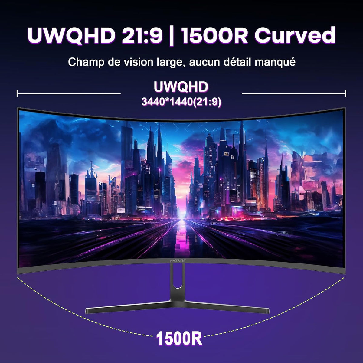 Amzfast Curved Gaming Monitor 34 Zoll, 240Hz, UltraWide QHD(3440x1440), 21:9, Eyes-Care, HDR, 1 ms MPRT, Adaptive Sync, sRGB 130% / DCI-P3 98%, HDMI 2.1*2, DP 1.4*2, VESA 75x75, PIP/PBP, AMZG34C5QPro