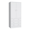 19  Modern Double-door Armoire with 3 Drawers and 1 Hanging Rod for Bedroom