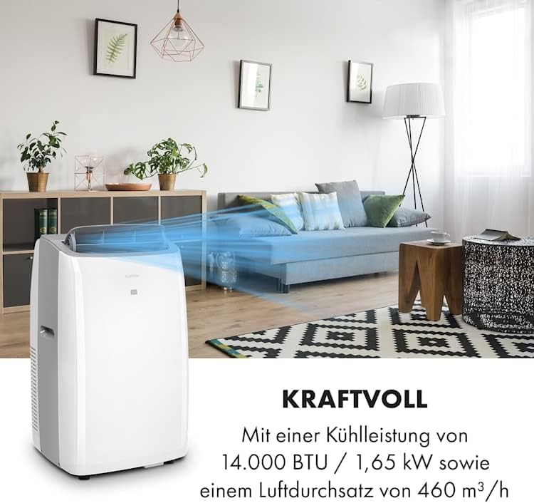Klarstein Mobile Klimaanlage mit Abluftschlauch, 4-in-1 Klimagerät, Ventilator, Luftentfeuchter & Nachtmodus, Kleine & Portable Klimaanlage für Wohnung & Büro, Niedriger Verbrauch, 14000BTU