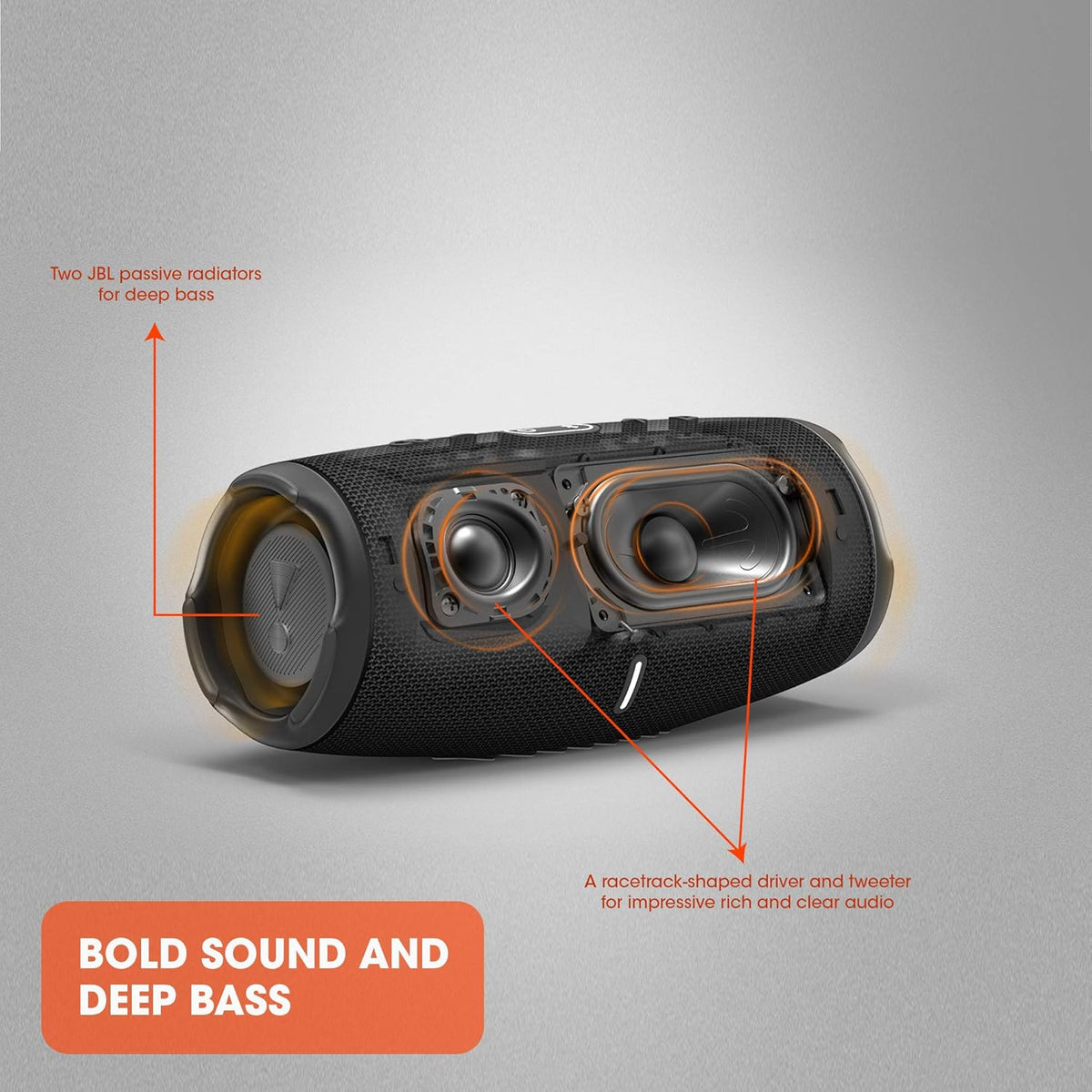 JBL Charge 5 Bluetooth-Lautsprecher in Schwarz – Wasserfeste, portable Boombox mit integrierter Powerbank – Eine Akku-Ladung für bis zu 20 Stunden kabellosen Musikgenuss