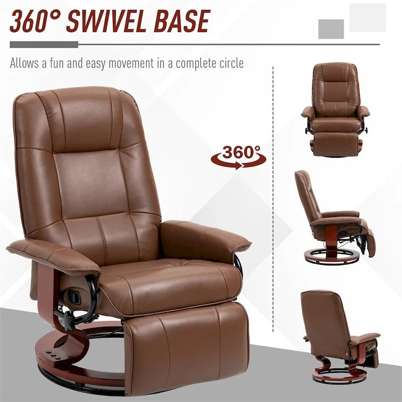 Leather Adjustable Swivel Lounge Chair with Footrest and Armrest
