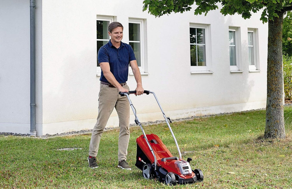 Einhell Akku-Rasenmher GE-CM 18/33 Li Kit Power X-Change (18 V, 33 cm Schnittbreite, bis 200 m, Brushless, 30L Fangkorb, 25-65 mm Schnitthhe, inkl. 4,0 Ah Akku + Ladegert)