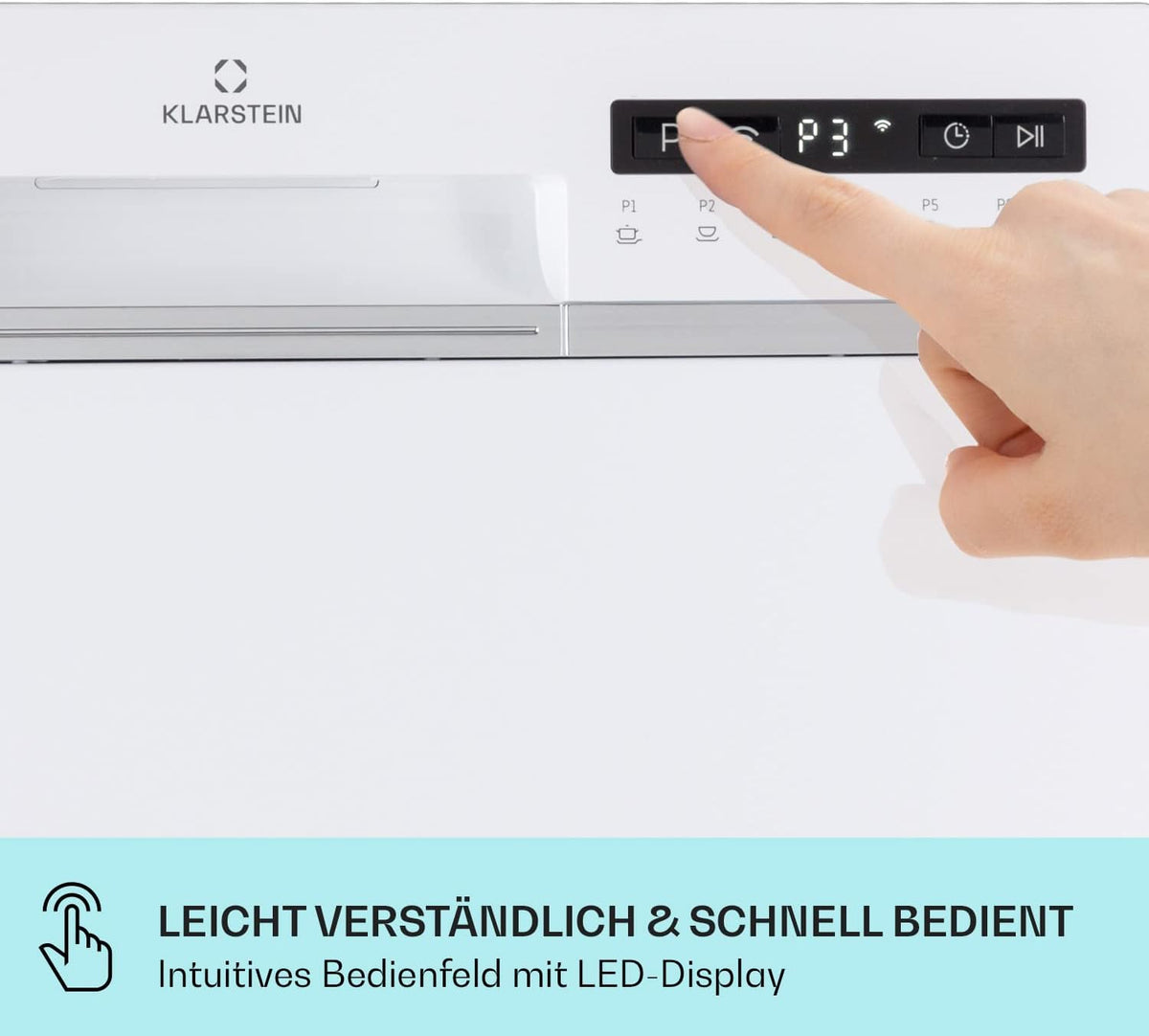 Klarstein ia 8 - Spülmaschine, Geschirrspüler, Freistehend, Teilintegriert, F, 55 cm breit, 8 Maßgedecke, 6 Programme, Aquastop, silber
