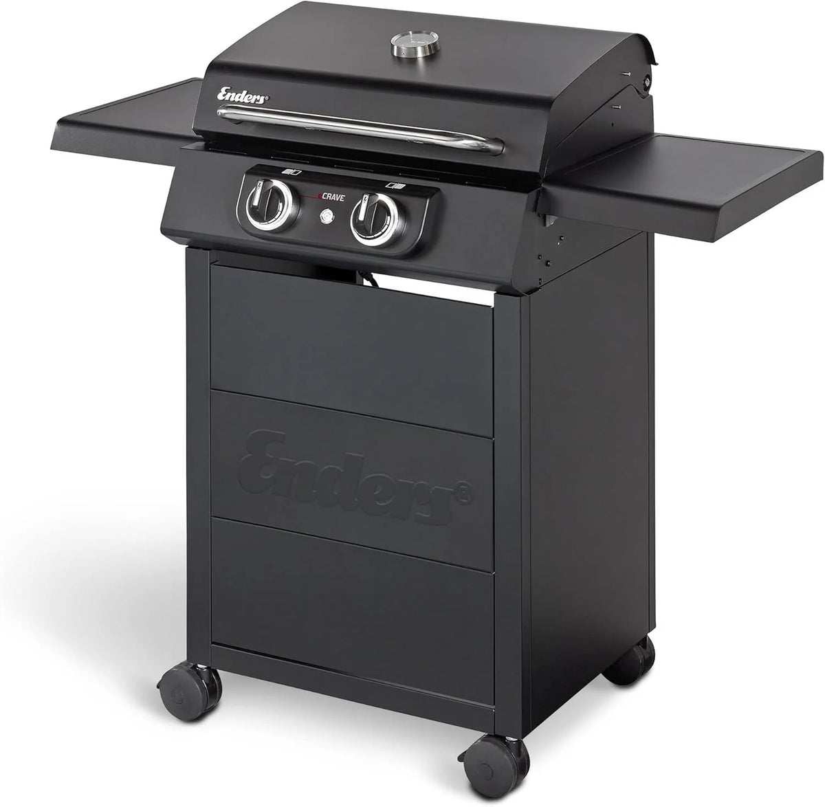 Enders Elektrogrill eCRAVE 2, mit Gussrost, Grillwagen mit viel Stauraum, SIMPLE CLEAN™ Reinigungssystem, 2 leistungsstarke Heizelemente, formstabile Garhaube mit integriertem Thermometer #97116