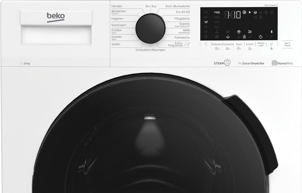 Beko WMC81464ST1 Waschmaschine, Bluetooth, 8 kg, ProSmart Inverter Motor, Dampffunktion, Pet Hair Removal, Watersafe+, Weiß