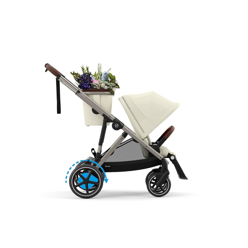 CYBEX Gold Kinderwagen e-GAZELLE S, Ab Geburt bis ca. 4 Jahre, Max. 22 kg (Single-Modus) / 2x 22 kg (Duo-Modus), All-in-1-System mit E-Antrieb und 20+ Konfigurationen, Moon Black