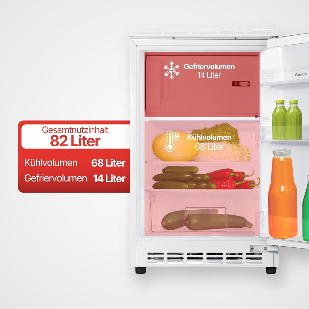 Amica Unterbau Kühlschrank dekorfähig für 815 cm Nische elektronische Steuerung Inverter Kompressor LED Beleuchtung Tür-Offen-Alarm, 82 liters
