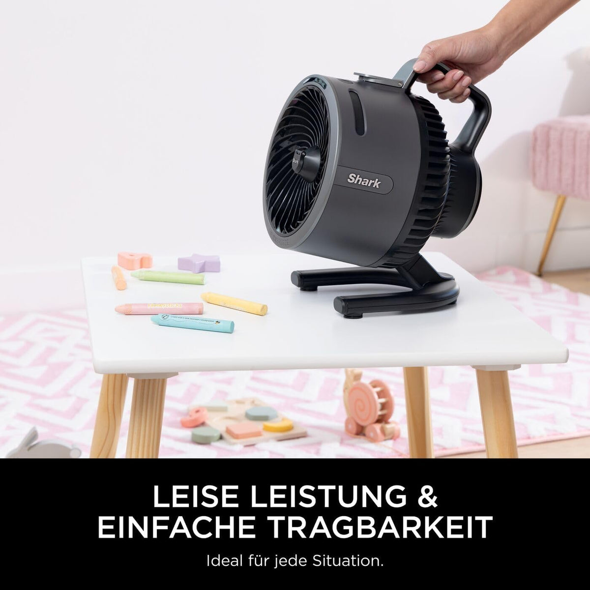 Shark FlexBreeze Ventilator Leise, Hybrid Ventilator Kabelgebunden & Kabellos, Tragbar, für Innen- und Außenbereich, UV- & Wasserbeständig, Ultraleistungsstark, Ultraleise, Weiß FA220EU