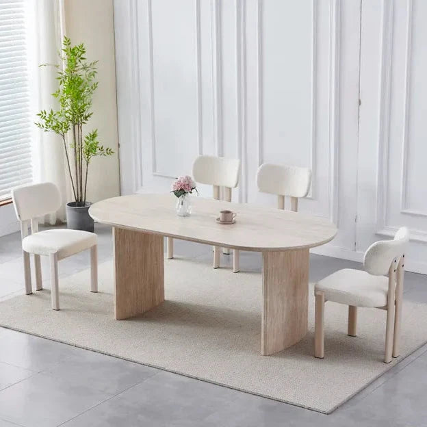Table à Manger Céramique Effet Travertin 180 cm – Piètement MDF