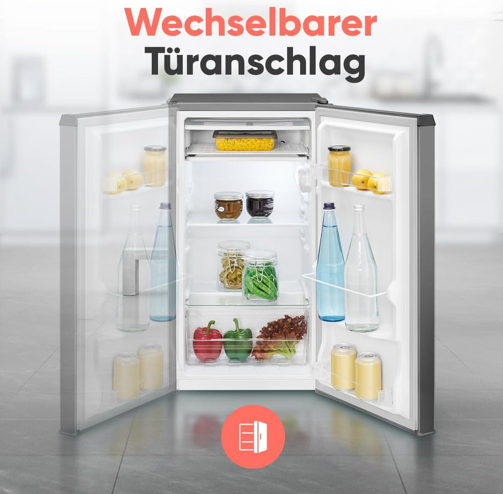 Bomann® Kühlschrank mit Frostfach | 83 Liter | energieeffizient, leise & kompakt | 0°C - 8°C, stufenlos regelbar | 2 Ablagen & Gemüsefach | LED Beleuchtung | Türanschlag wechselbar | KS 7257 inox