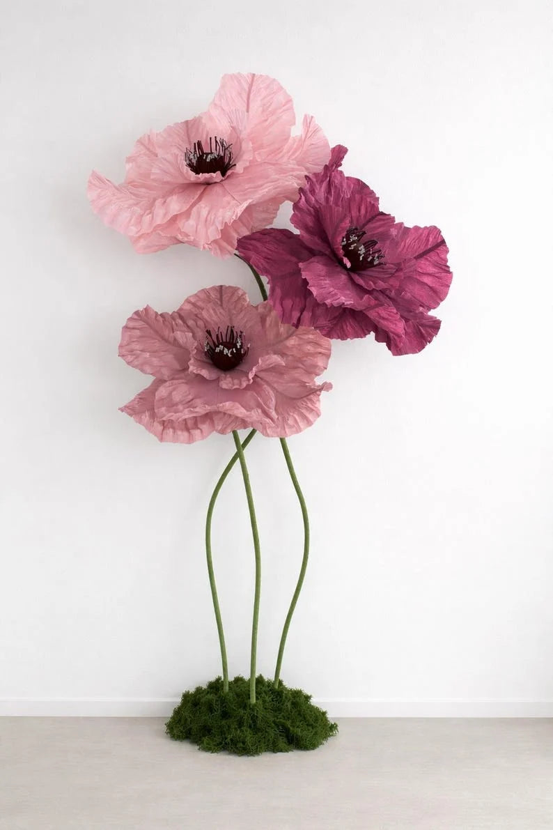 Amapola gigante de papel crepé para decoración de eventos