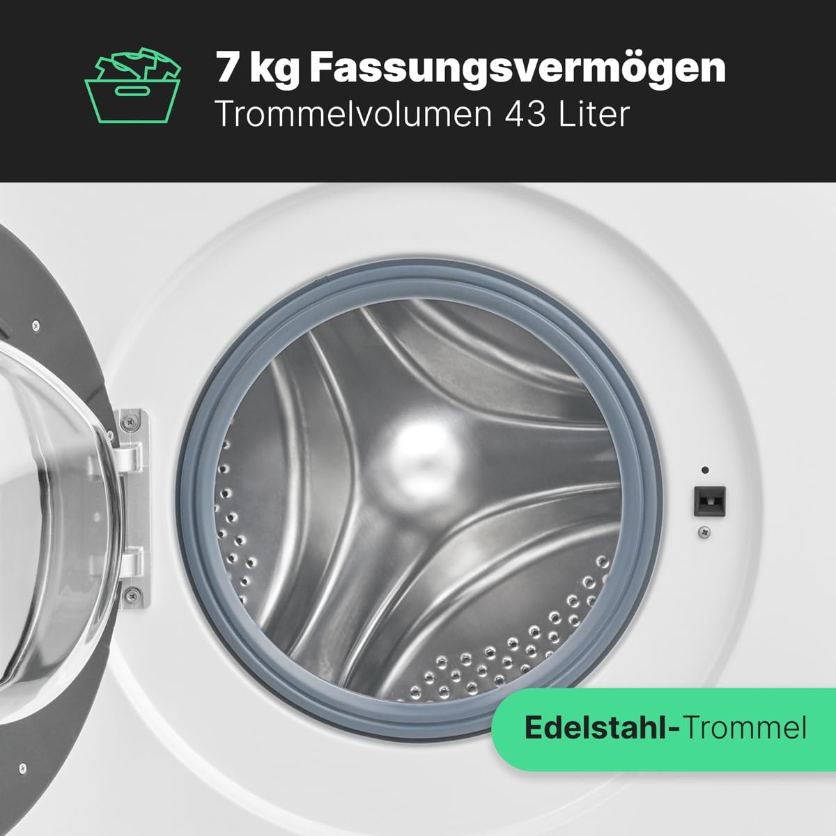 Bomann Waschmaschine 7kg | max. 1400 U/min | 10 Jahre Motor-Garantie | effizienter, leiser & langlebiger Invertermotor | 15 Programme | Endzeitvorwahl | LED-Display | Washing Machine | WA 7175 wei