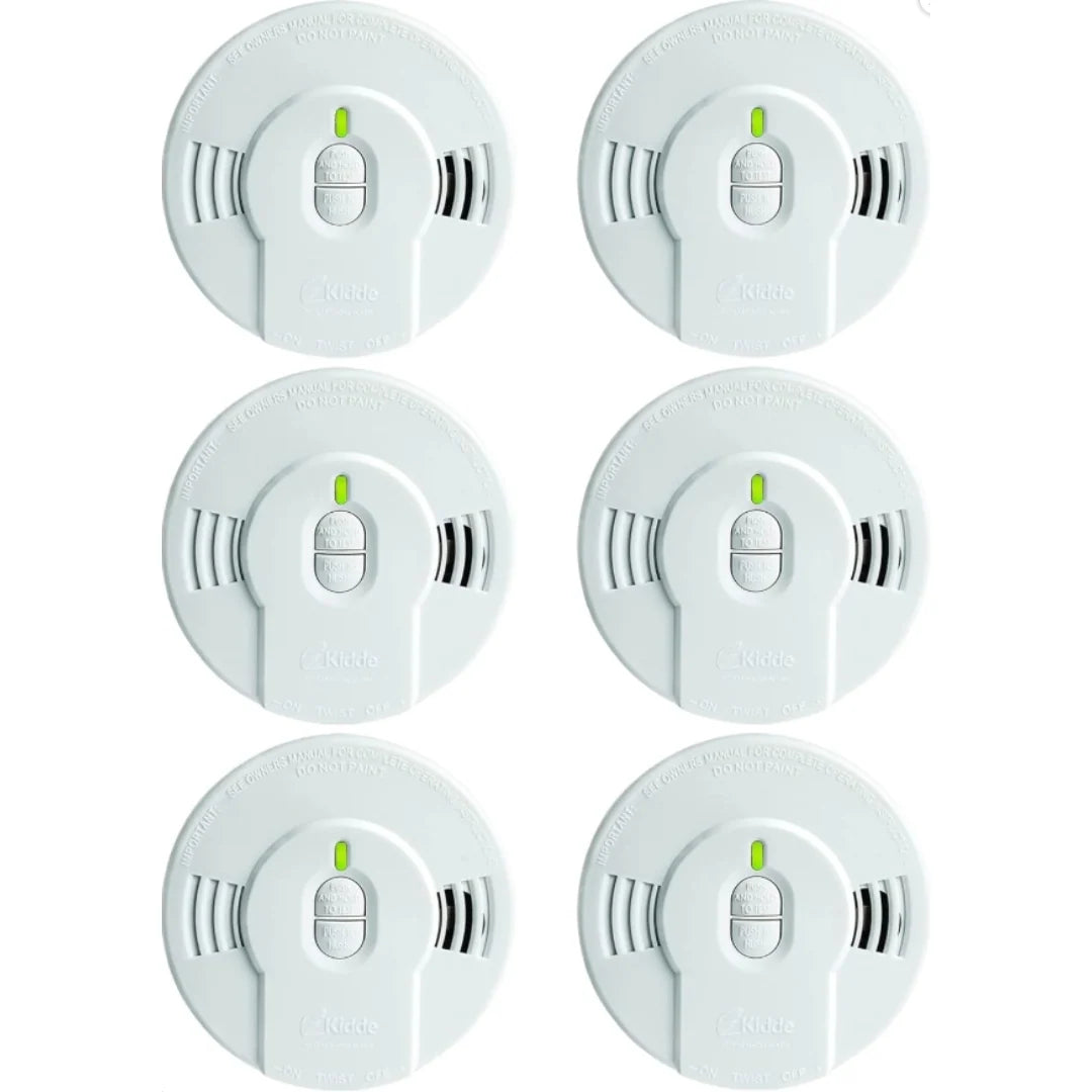 Detector de Humo Kidde, Batería de 10 Años, Indicadores LED, Alerta de Reemplazo, Botón de Prueba y Reinicio, 6 Paquetes, Blanco