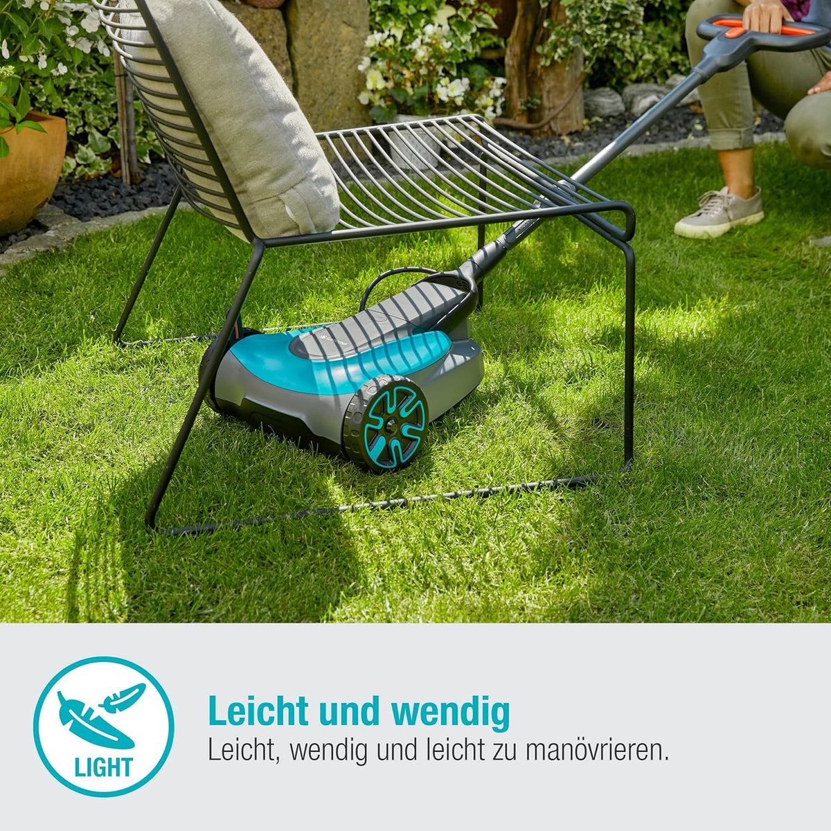Gardena Akku-Rasenmäher HandyMower 22/18V P4A Ready-To-Use Set: Handrasenmäher, für Rasenflächen bis zu 50 m², Schnitthöhenverstellbar, inkl. 18V P4A Akku (14620-20)