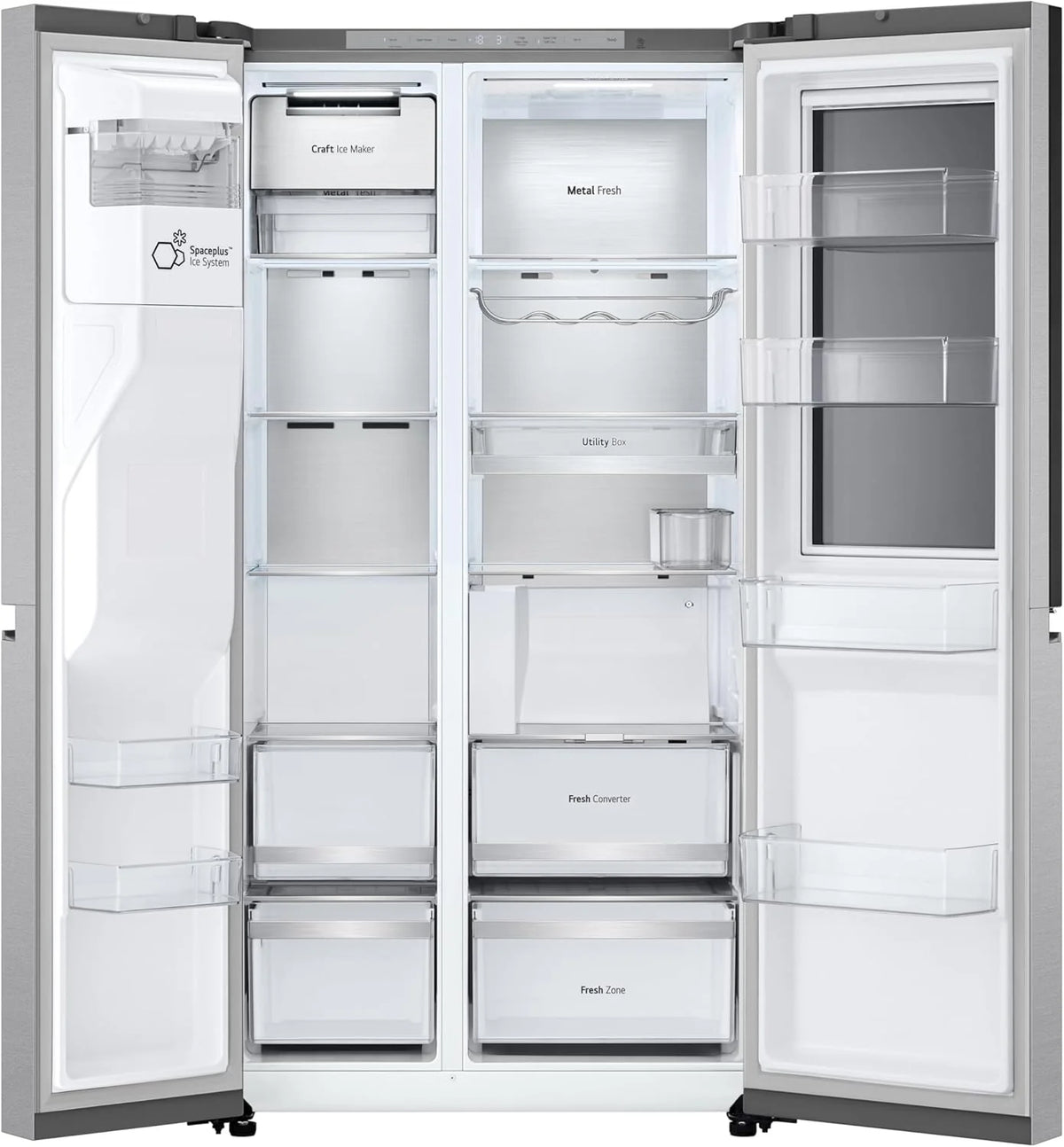LG GSGV81PYLL Side by Side Kühlschrank, Klasse E, 635 L, Instaview, Kühlschrank mit Gefrierfach, Eis-, Crushed Ice- Wasserspender, Total NoFrost, Smart Inverter Kompressor, Wi-Fi