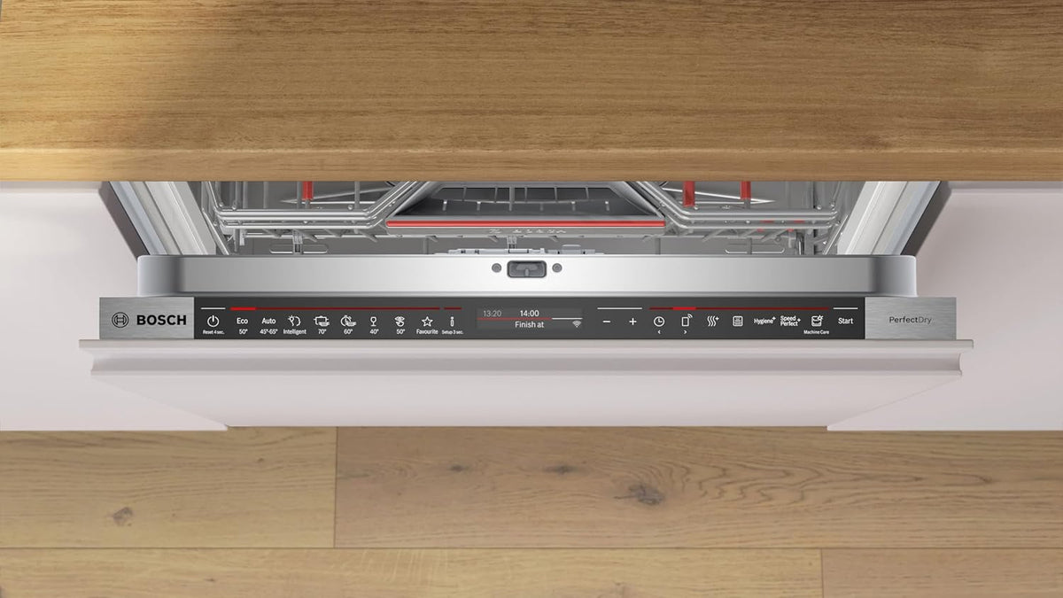 Bosch SMV4ETX08E, Serie 4, Smarter Geschirrspüler Vollintegriert 60 cm, Besteckkorb, Spülmaschine mit Programmassistent, besonders Leise, Rackmatic, Automatische Türöffnung, InfoLight, AquaStop