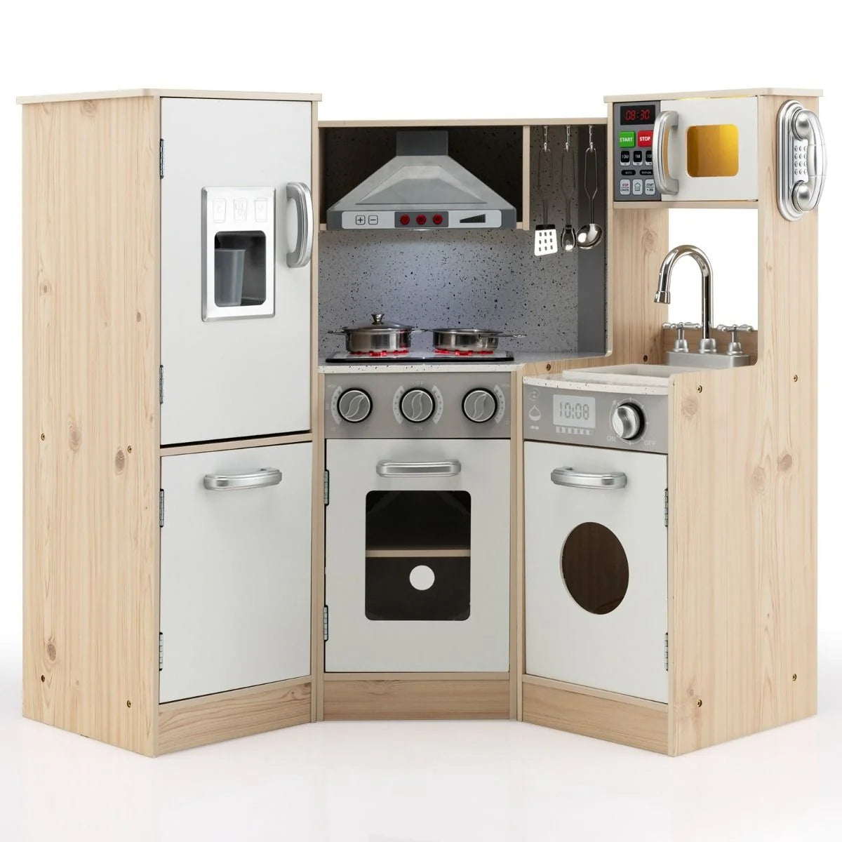 Cuisine Enfants en Bois XXL Angle 105 x 49 x 85 cm ( L x l x H ) Cuisine Complet avec Four Lave Linge 3 An+