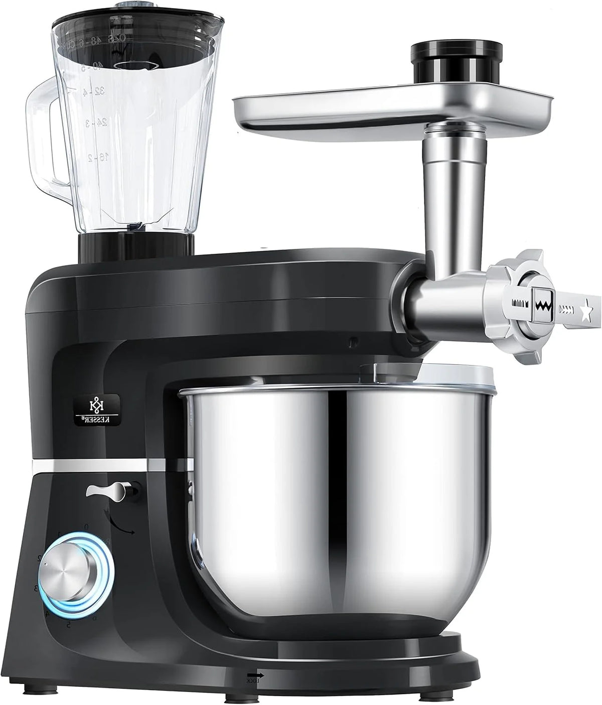 KESSER® 3 in 1 Universal Küchenmaschine K-KM 3000 mit Fleischwolf Knetmaschine Multifunktionale Rührmaschine 5,5L Schüssel mit 3 Rührwerkzeuge, 1,5L Entsafter, Zubehör-Set, Pasta & Gebäckformen