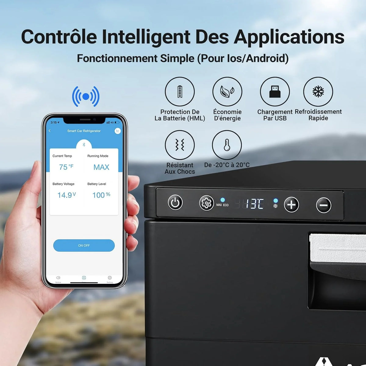 AAOBOSI 31L Tiroir Glaciere Electrique, Frigo Voiture avec APP, Réfrigérateur pour Camping-Car 12V/24V, -20℃ à 20℃ Glaciere a Compression pour Voiture, Camions, Caravanes, Bateaux, Camping et Voyages