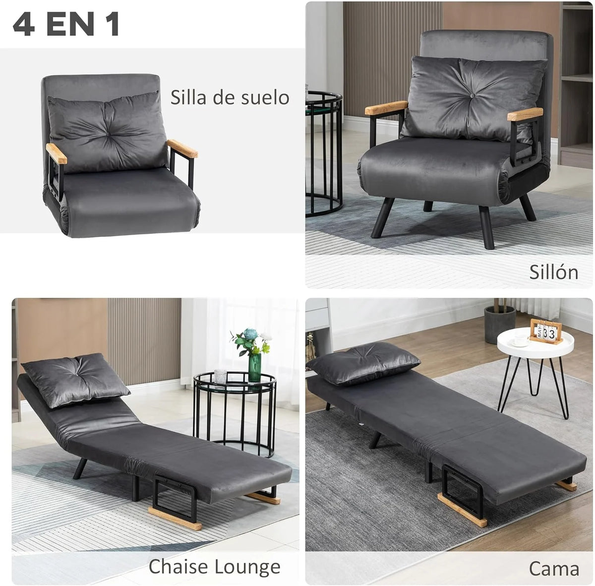 HOMCOM Sofa Bed 2 Seater Folding Sofa Bed Upholstered in Velvet with 5 Levels Adjustable Backrest and Padded Pillows for Office Bedroom Living Room 102 x 73 x 81 cm Beige
