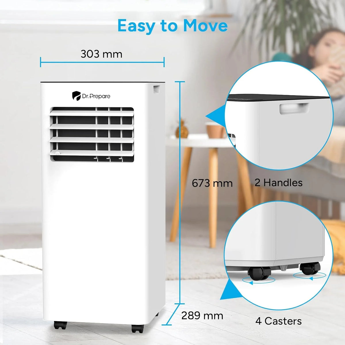 DR.PREPARE Mobiles Klimagerät 9000 BTU mit APP, 4 in 1 Mobile Klimaanlage mit Abluftschlauch, Kühlen&Ventilieren&Entfeuchten, Ventilator & Schlafmodus mit Fernbedienung, Kühlt bis zu 30m², 1-24H Timer