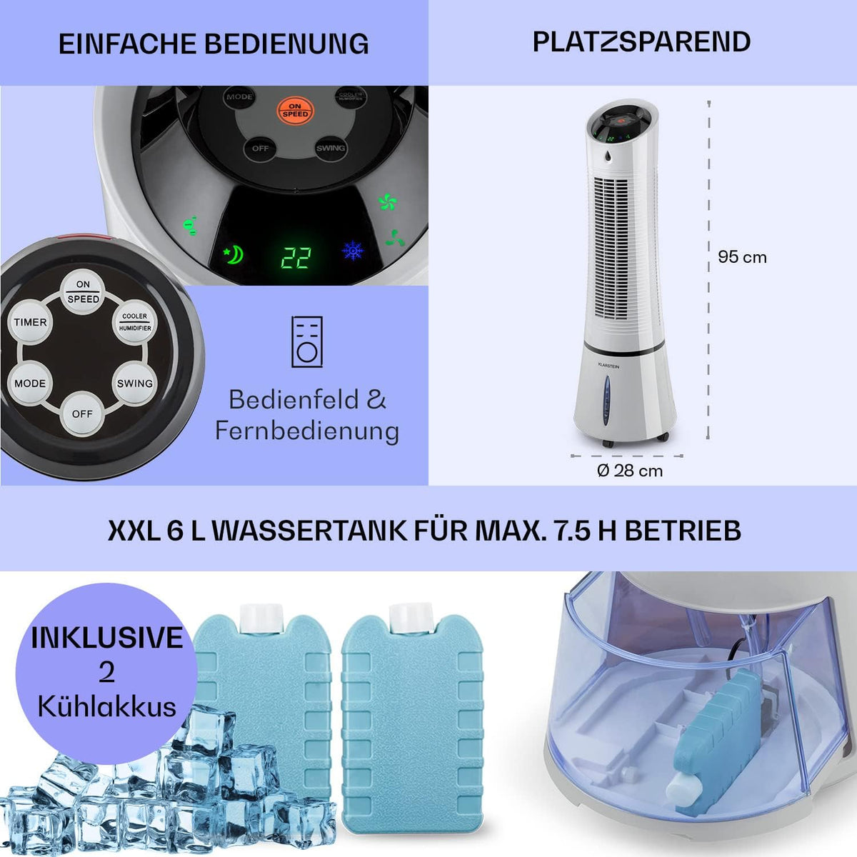 Klarstein 4-in-1: Smart Luftkühler, Ventilator, Luftbefeuchter & Ionisation I 6 L Wassertank, Oszillation, 30 W, 210 m³/h, Timer I Klimagerät ohne Abluftschlauch, Mobiles Klimagerät, Schwarz-Rosegold