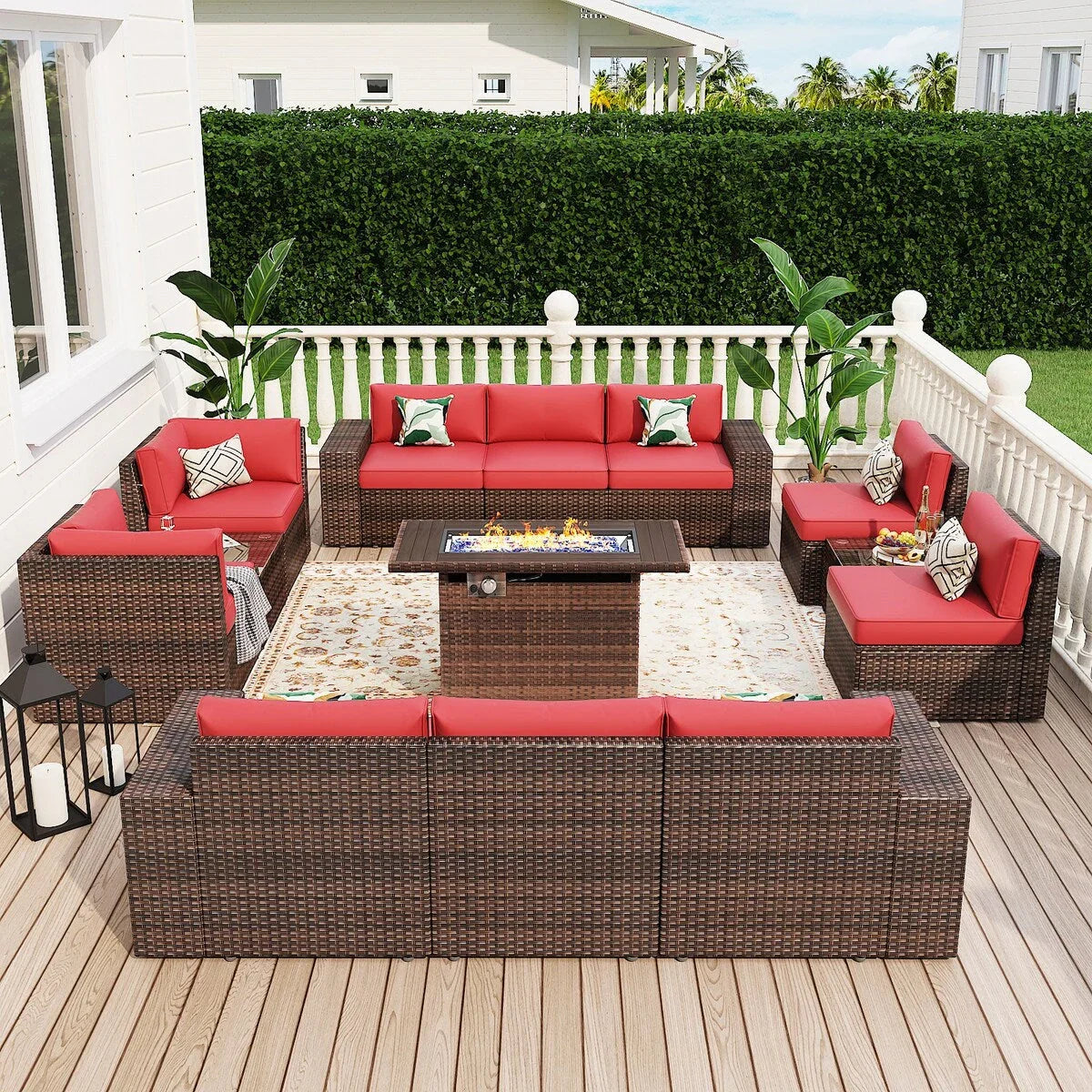 13 Pieces Patio Furniture Set with 44Fire Pit Table