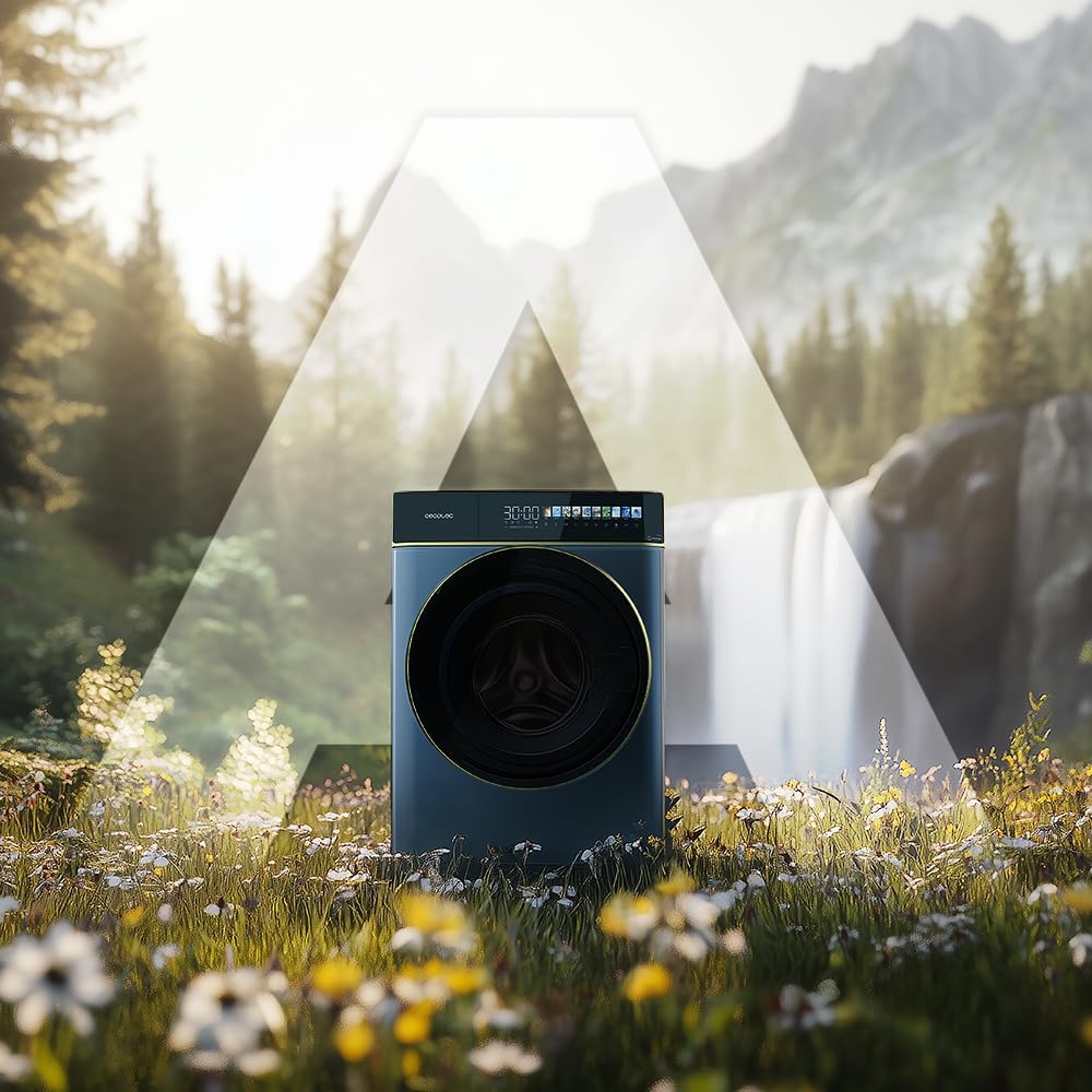 Cecotec Waschmaschine 9 kg Frontlader Bolero DressCode 9900 Inverter FullColor Ice Blue A. Blau-Finish, 1400 U/min, 10,3"-Display, 11 Programme, Inverter, SteamMax, Klasse A