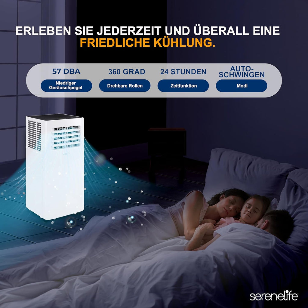 SereneLife 3-in-1 Mobile Klimaanlage mit Abluftschlauch – Klimagerät als Luftkühler, Ventilator & Luftentfeuchter– Mini Klimaanlage für Räume bis zu 28 m2 – Luftkühler für Zuhause & Büro 10,000 BTU