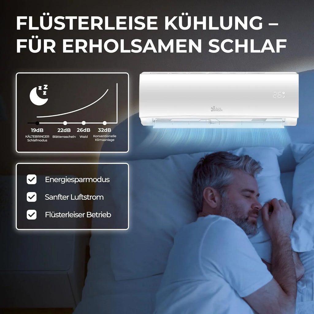 Kältebringer Split Klimaanlage Quick Connect - 12000 BTU (3,4 kW) Klimagerät mit Heizfunktion, WiFi & App, bis 91qm, sehr leise - 5m Kupferleitung, Kältemittel R32, Montagematerial, Wandhalterung