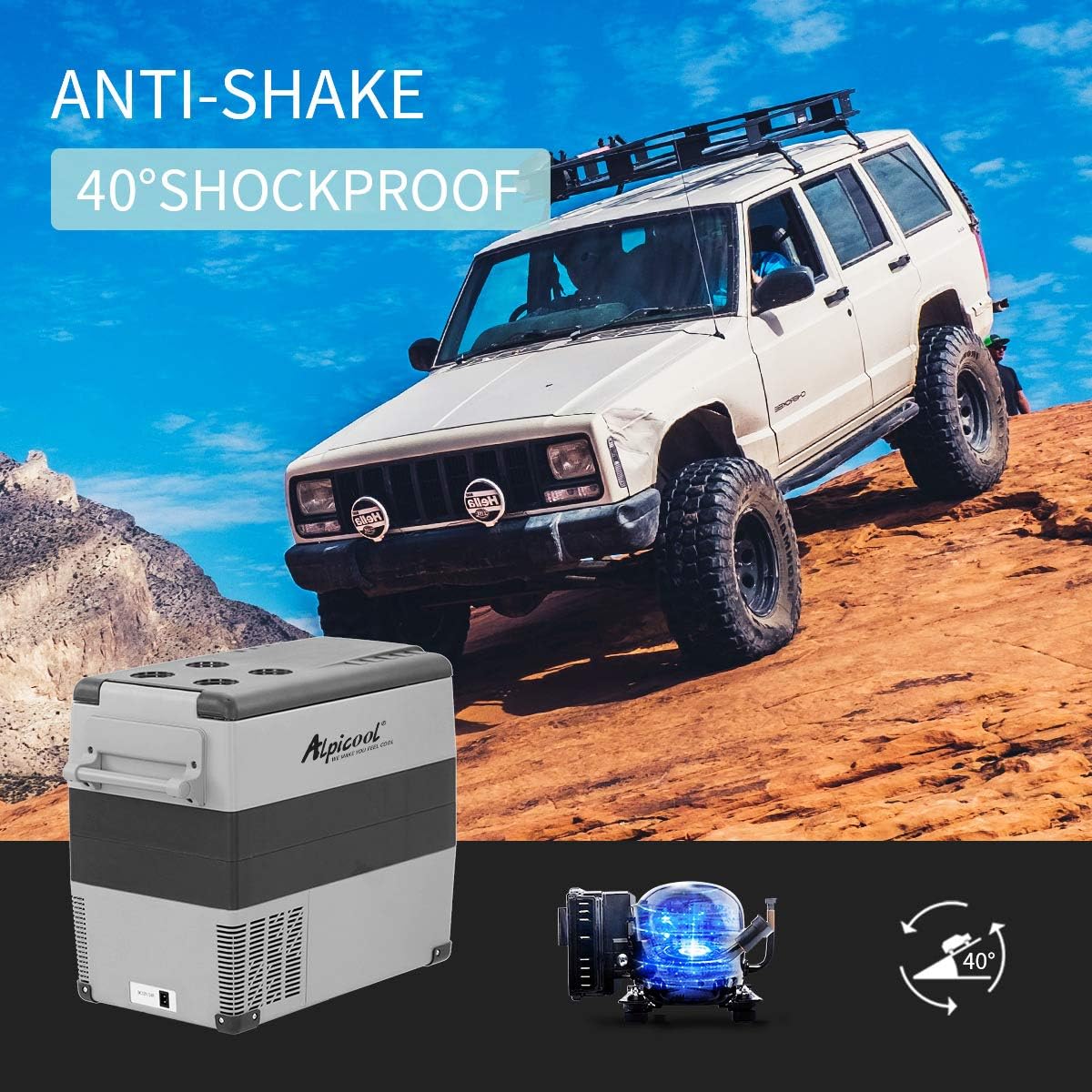Alpicool CF55 55 Liter Kühlbox 12V tragbarer Mini-Kühlschrank elektrische Gefrierbox klein Gefrierschrank für Auto Camping, LKW, Boot und Steckdose mit USB-Anschluss, -20℃ bis 20℃