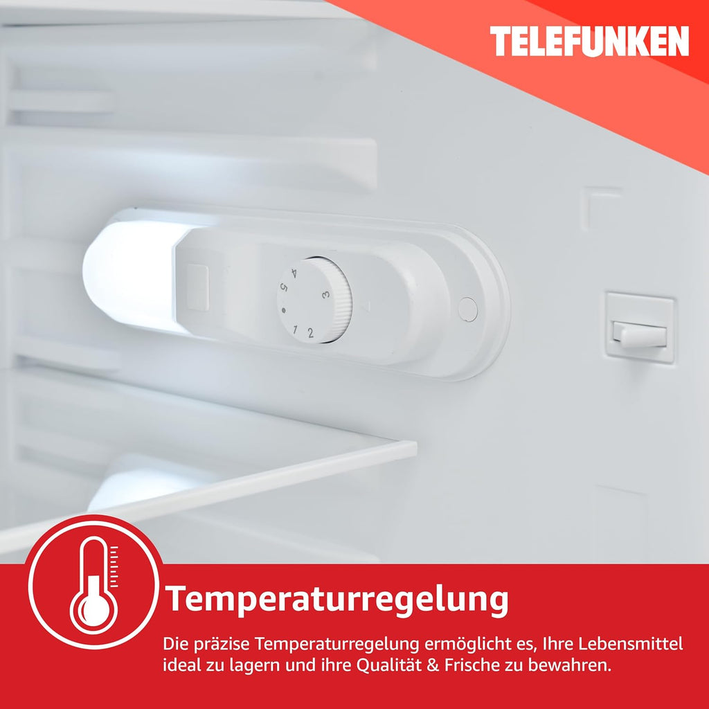 TELEFUNKEN Kühlschrank ohne Gefrierfach | Freistehend | 135 Liter Nutzinhalt | Kühlschrank klein mit Gemüsefach | LED-Beleuchtung | Türanschlag wechselbar | C-135-100-W weiß