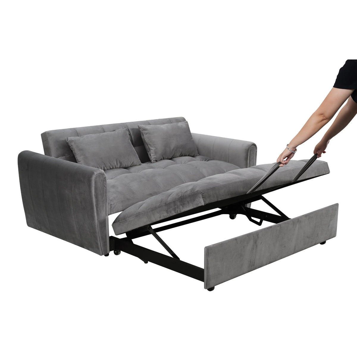 64.96 Velvet 3-in-1 Convertible Sofa Bed with Adjustable Back, Storage Pocket, and 500lb Weight Capacity