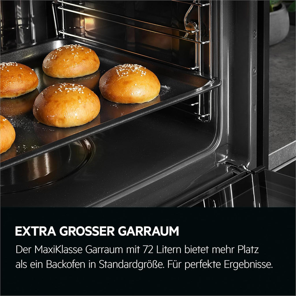 AEG Einbaubackofen – Serie 5 Ringheißluft: Gleichmäßige Garergebnisse auf 3 Ebenen – Pyrolyse Selbstreinigung – 25 Automatikprogramme – LED-Touchdisplay – Schnellaufheizung – Schwarz – BPE53516AB