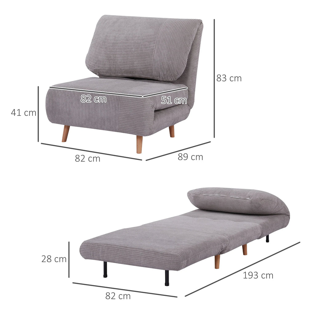 HOMCOM Schlafsessel Schlafsofa 2-in-1 verstellbare Rückenlehne Hellgrau