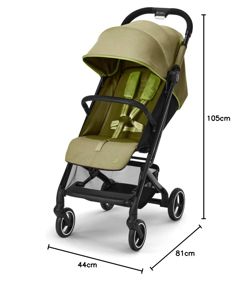 Cybex Gold Kinderwagen Beezy mit One-Pull Harness, Ab Geburt bis ca. 4 Jahre (max. 22 kg), Kompakt und ergonomisch, Almond Beige (Beige mit schwarzem Rahmen)