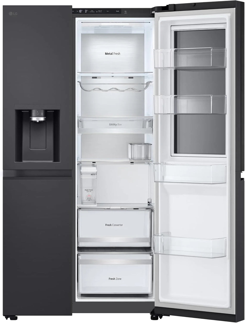 LG GSGV81PYLL Side by Side Kühlschrank, Klasse E, 635 L, Instaview, Kühlschrank mit Gefrierfach, Eis-, Crushed Ice- Wasserspender, Total NoFrost, Smart Inverter Kompressor, Wi-Fi