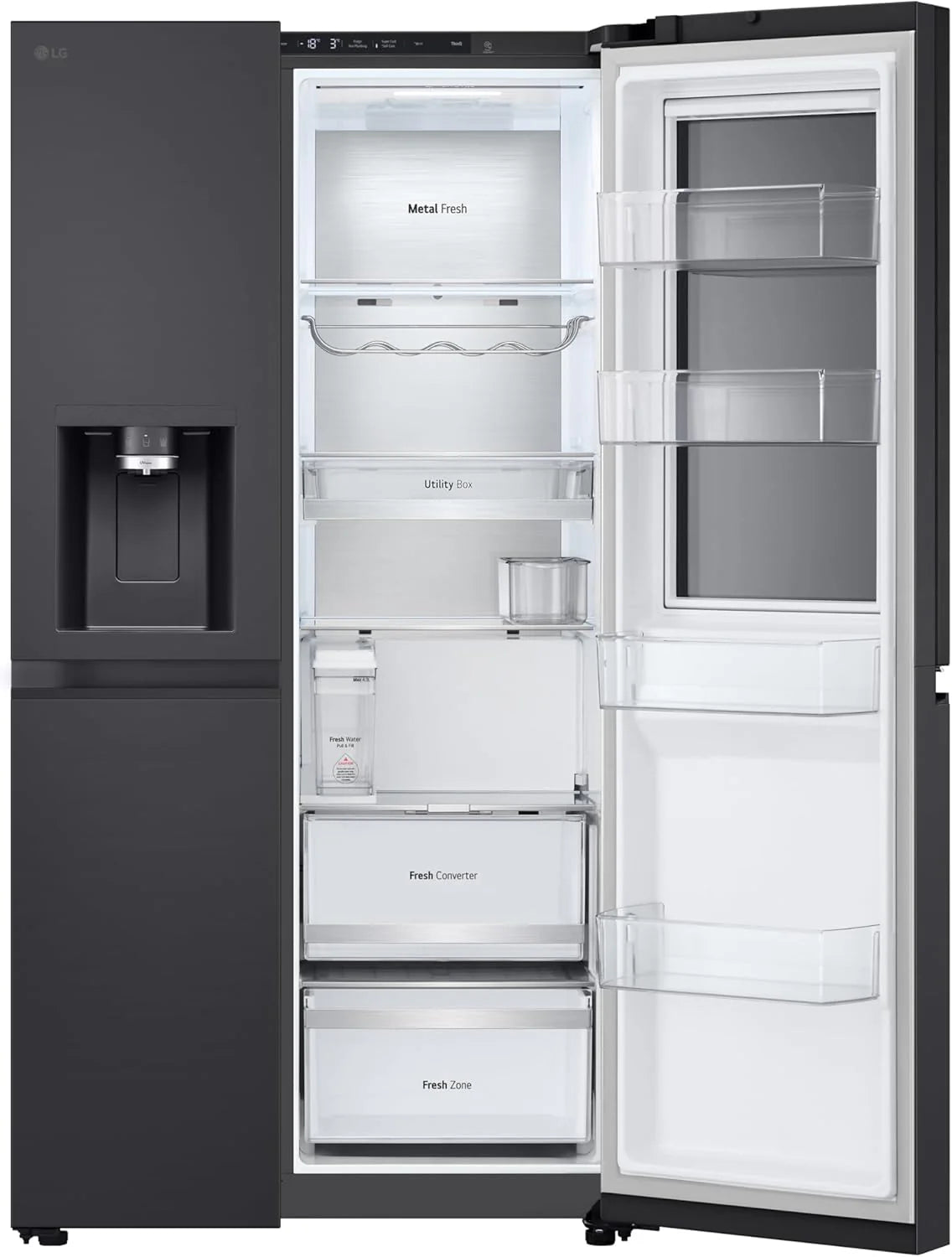 LG GSGV81PYLL Side by Side Kühlschrank, Klasse E, 635 L, Instaview, Kühlschrank mit Gefrierfach, Eis-, Crushed Ice- Wasserspender, Total NoFrost, Smart Inverter Kompressor, Wi-Fi