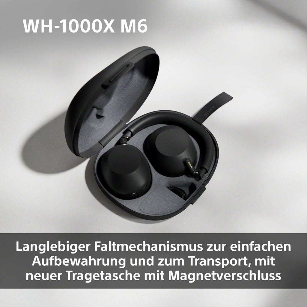 WH-1000XM6 Flagship Noise Cancelling Over-Ear Wireless Kopfhörer, Signature Hi-Res Sound, ultimativer Komfort, faltbarem Design, strapazierfähige Tasche, 30 Std-Akku, iOS & Android - Schwarz