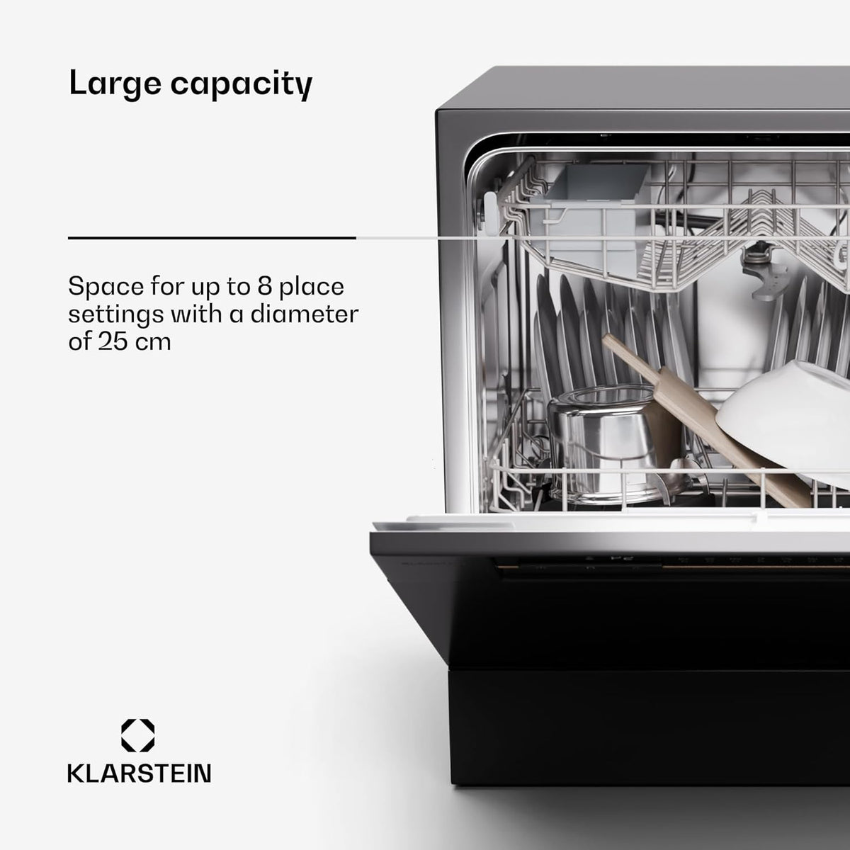 Klarstein ia 8 - Spülmaschine, Geschirrspüler, Freistehend, Teilintegriert, F, 55 cm breit, 8 Maßgedecke, 6 Programme, Aquastop, silber