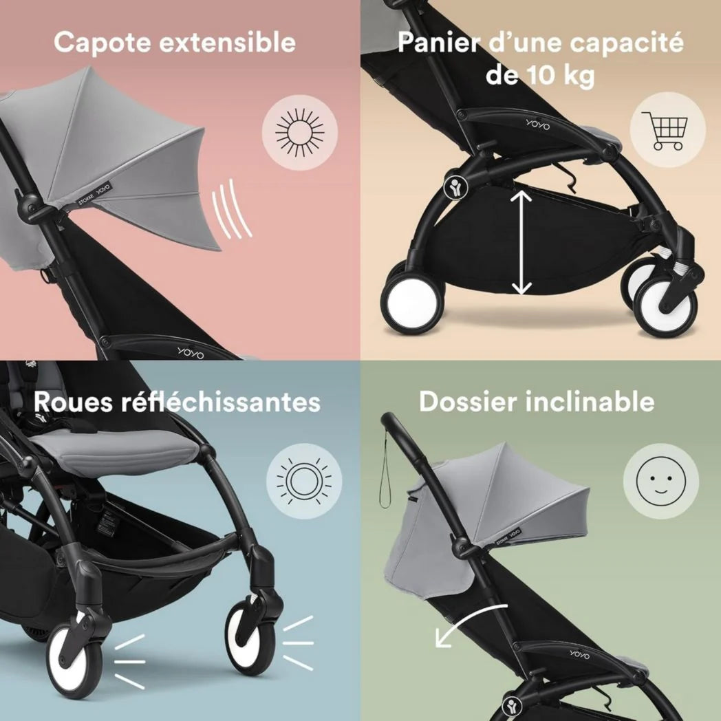 Poussette Stokke YOYO3 avec pack nouveau-né et pack couleur 6+ - Comprend un cadre noir, un pack couleur YOYO 6+ (gingembre) et un pack nouveau-né 0+ (gingembre)
