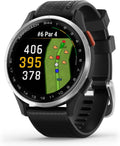 Garmin Approach S44 Essential Golf GPS Smartwatch Écran AMOLED Fonctionnalités sur Le Terrain Lunette en Aluminium argenté avec Bracelet en Silicone Noir